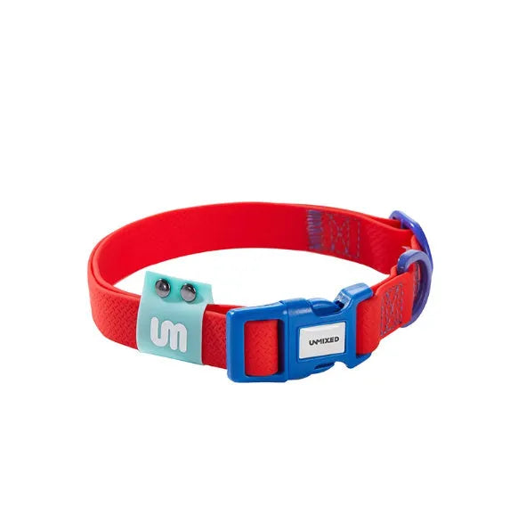 PVC waterproof dog outing set with hand holding rope, chest and back collar in crimson colour