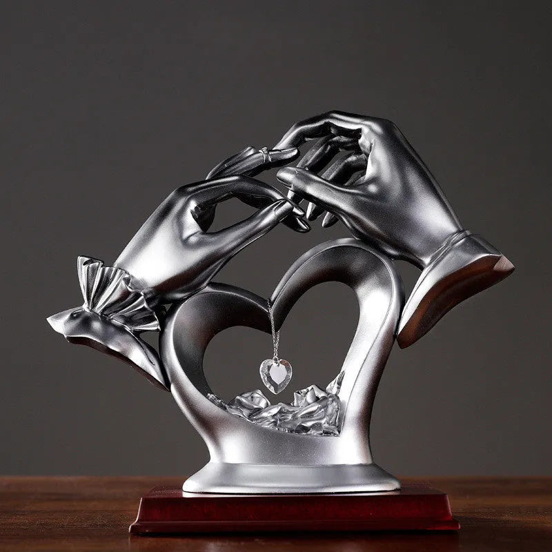 Heart-shaped resin figurine 28 cm tall in beige finish with crystal-like surface