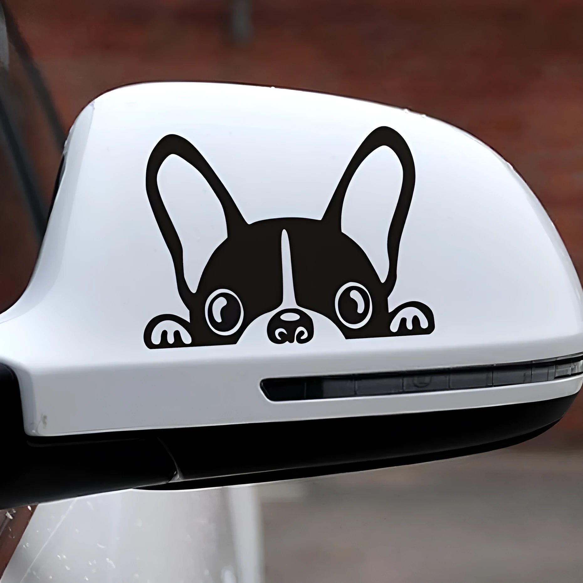 French bulldog reflective car sticker 15cm x 10cm in black on white background