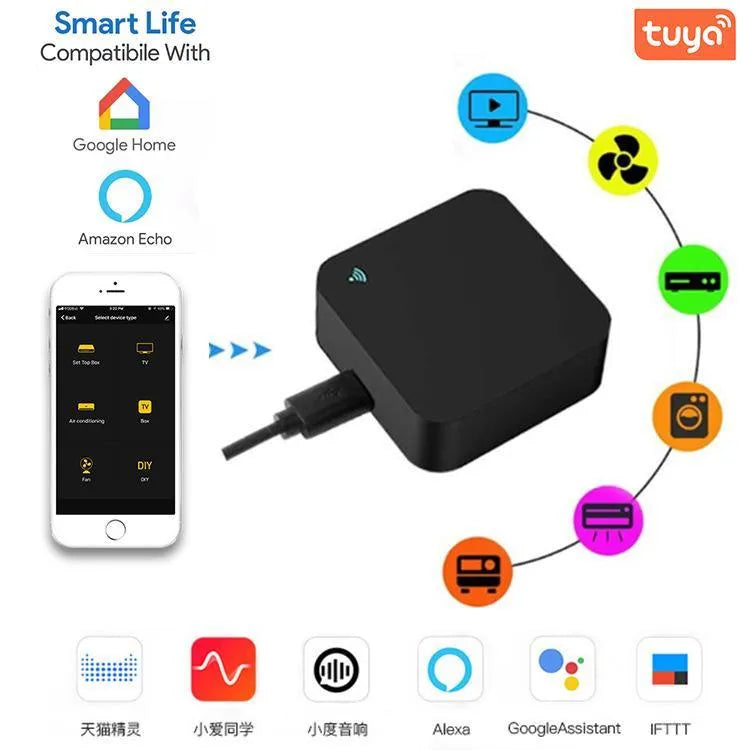 Black round and square infrared universal remote control with voice control for smart home