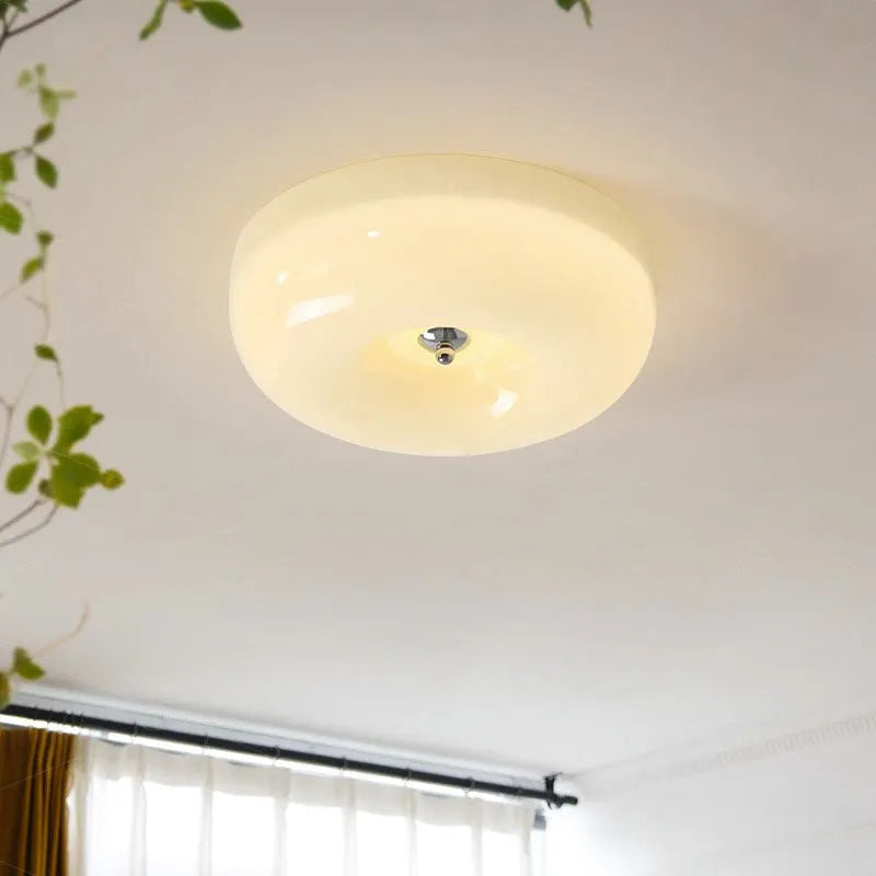Cream colour middle ancient style bedroom ceiling lamp with three-colour light function.