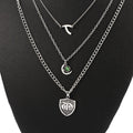 Silver electroplated alloy multilayer short necklace with Seven Deadly Sins pendant and water wave chain