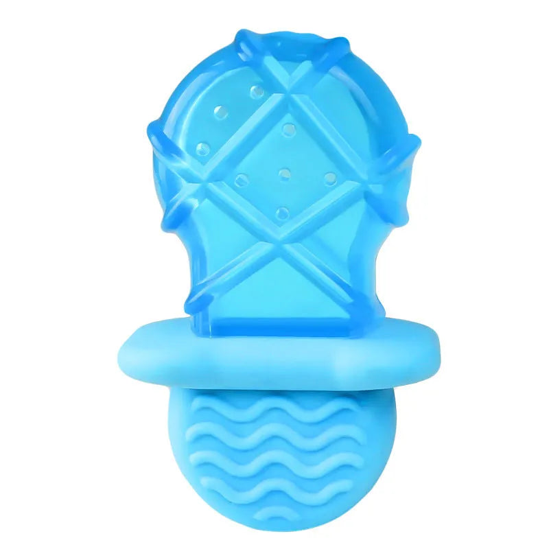 Blue and pink dog cooling toy set with water-filled pacifier, popsicle and ring toys