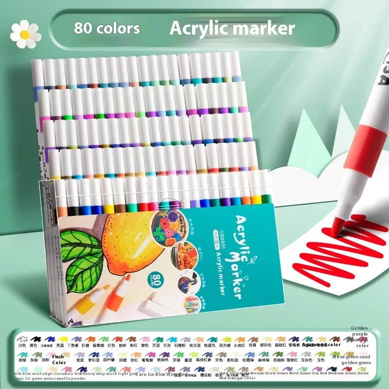 Acrylic marker pen set in multicoloured plastic barrels, available in different colour count options for painting projects.