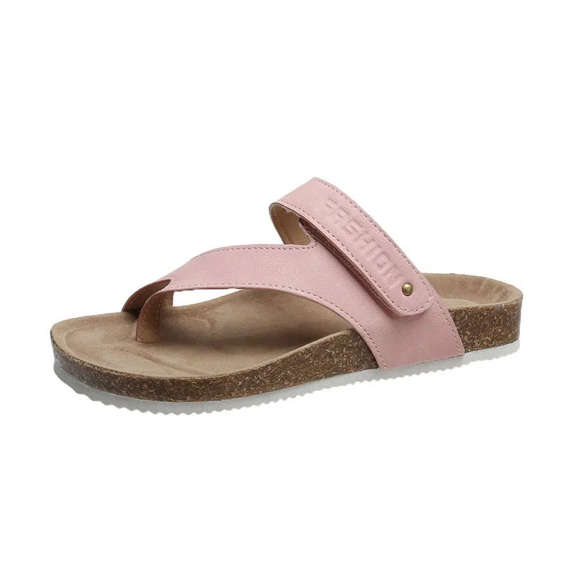 Flat toe ring thick-soled flip-flops in a solid colour with a foam sole and artificial PU upper.