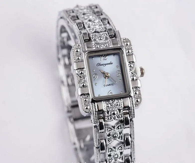 Roman style square steel watch with diamond-studded bezel, 68 movement, five colours, 35g weight