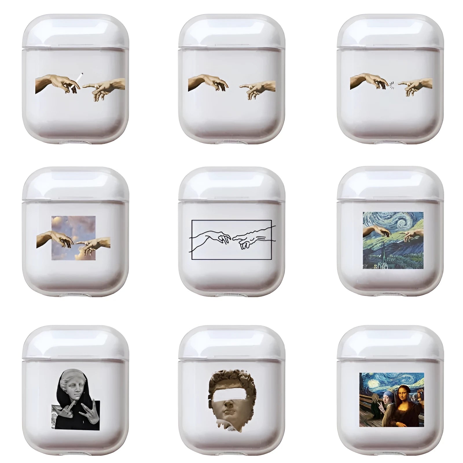 Transparent plastic AirPods protective cover showing compatibility with Apple AirPods and AirPods Pro cases