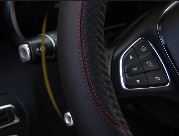 Multi-colour embossed fibre leather car steering wheel cover for 38cm diameter wheels