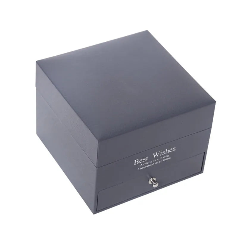 Double-layer silver-plated rose gift box with nine foam latex roses and drawer for jewellery storage