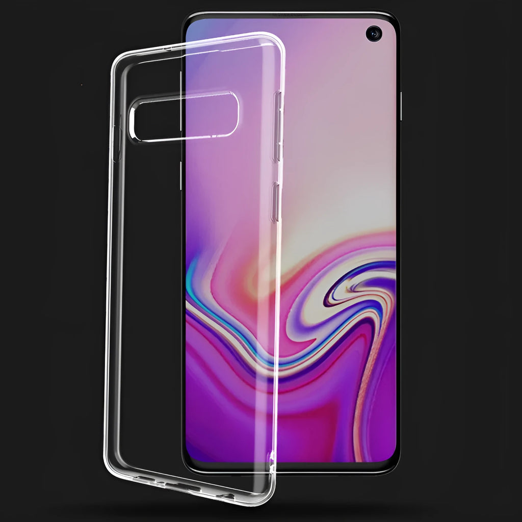 Clear transparent Samsung Galaxy S10 mobile phone case shown from the back