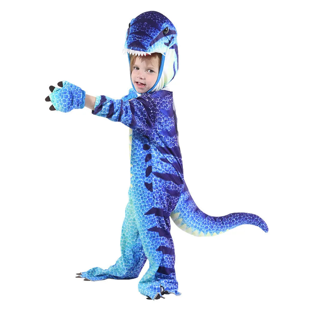 Children's dark green and orange Triceratops dinosaur fancy dress Halloween costume.