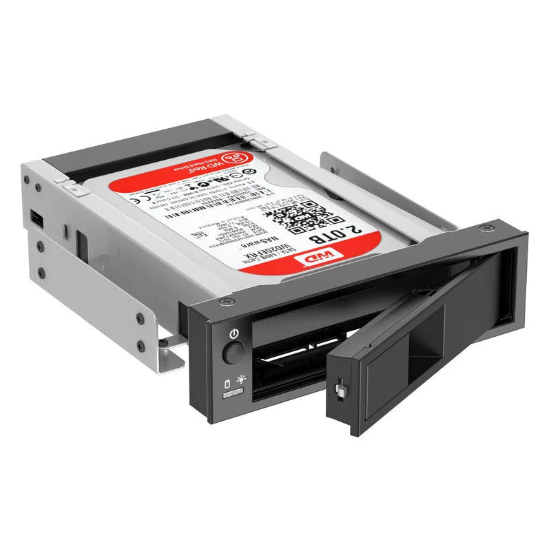 Black hard disk drive caddy tray for mounting a 3.5-inch HDD or SSD in a desktop PC CD-ROM bay