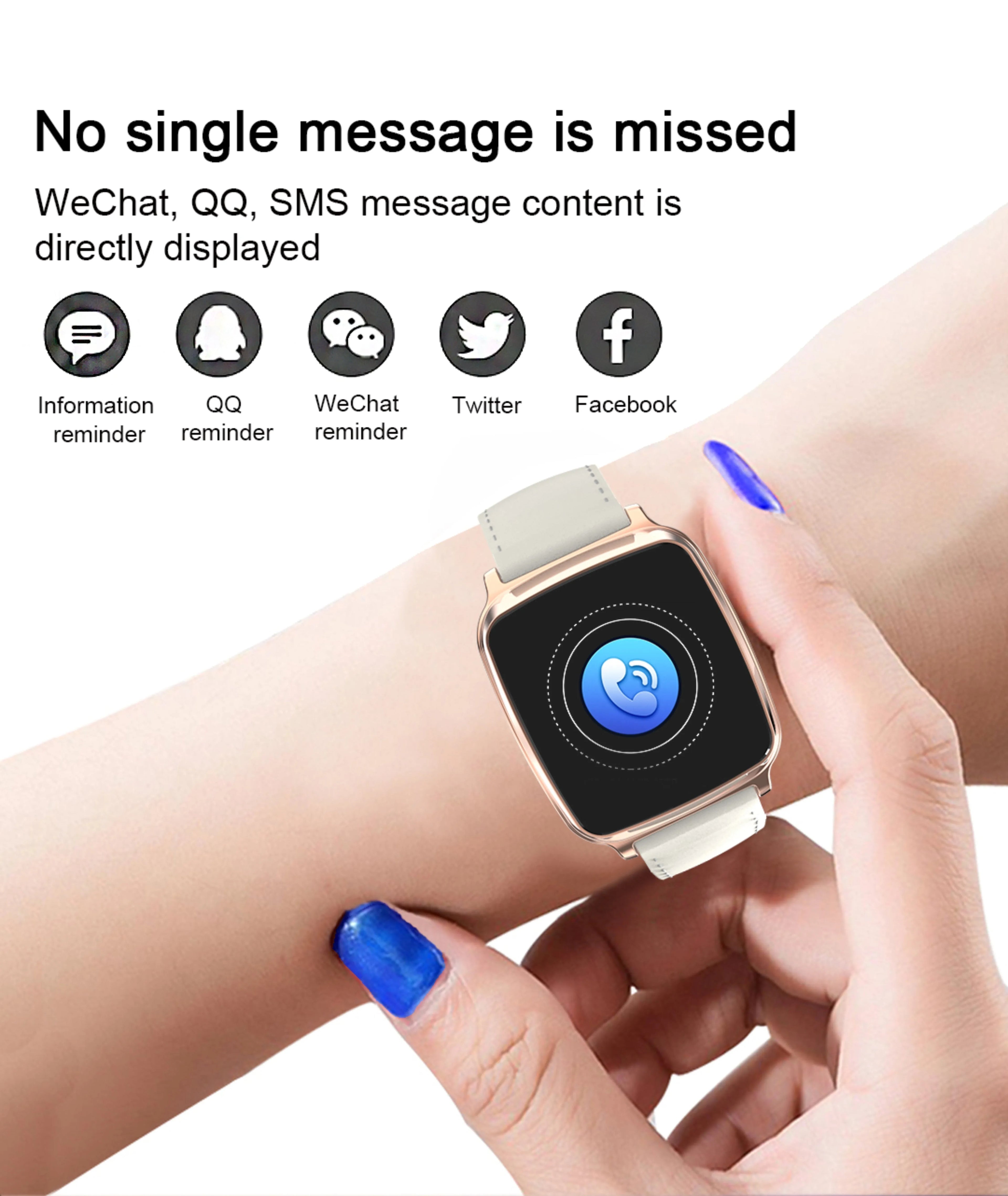 M8 smart fitness bracelet on a wrist showing its touch screen and zinc alloy body, with a TPU strap.