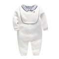 White 100% cotton long sleeve baby gentleman romper for spring and autumn wear