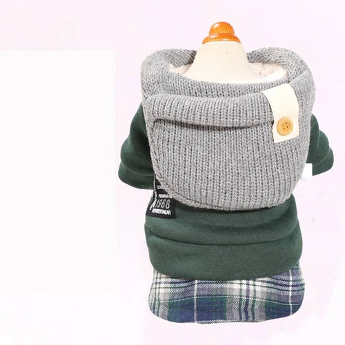 Autumn winter four-leg small dog padded cotton coat in grey loose fit thick lining