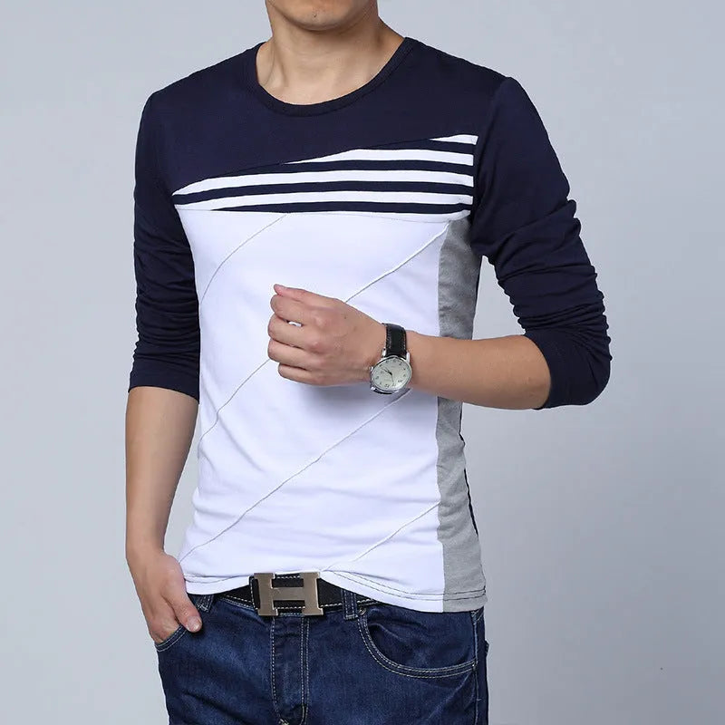 Colourblock t-shirt with combed cotton viscose blend and white collar for men