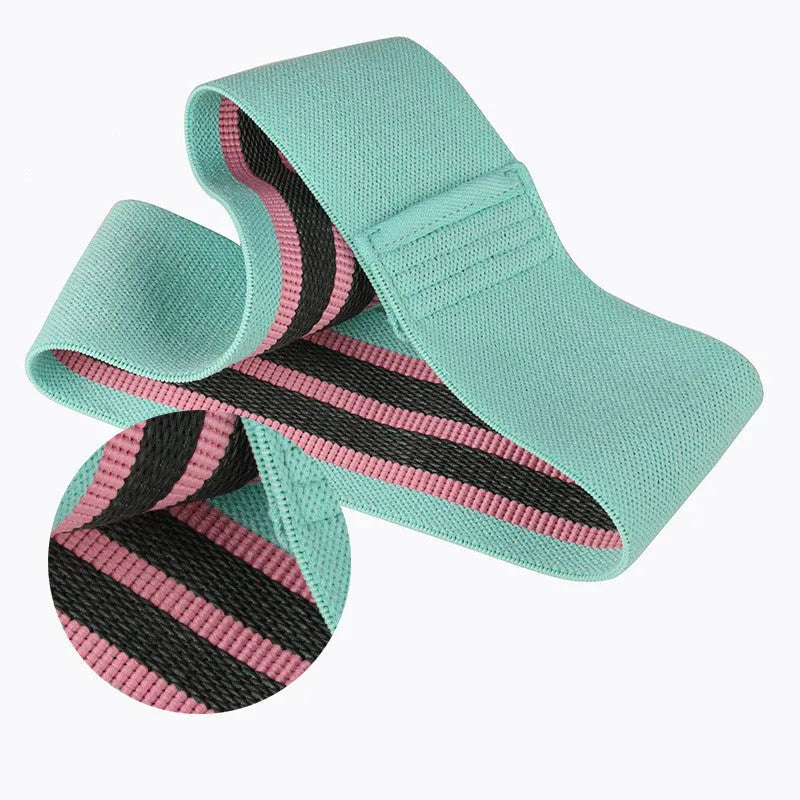 Squat resistance band hip ring in green pink or purple with latex silk and polyester webbing