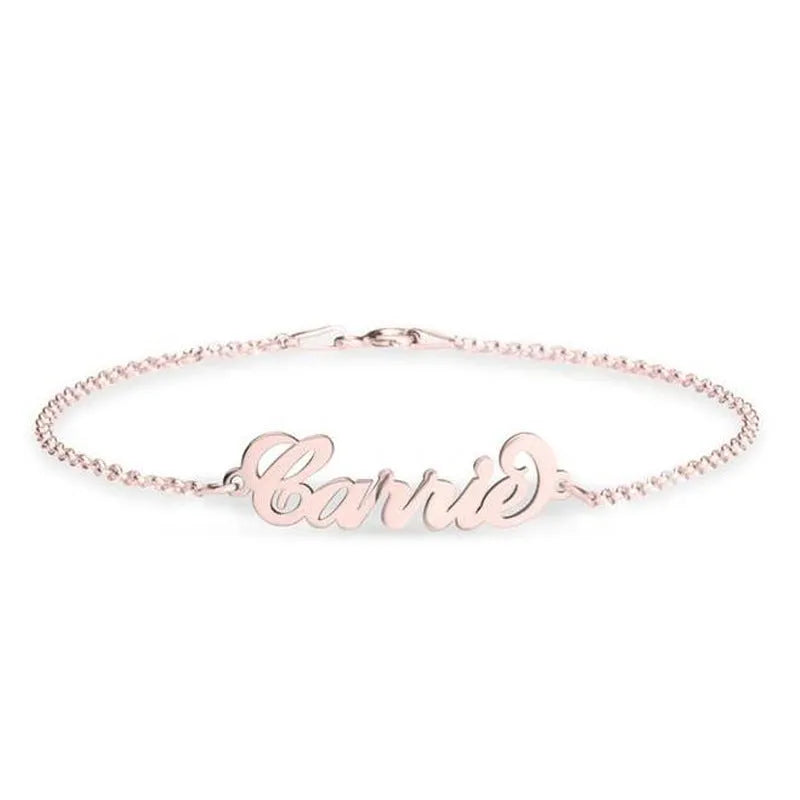 Custom name bracelet in gold finish with the name Sarah in Edward font style