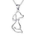 Ladies 925 sterling silver dog pendant necklace with adjustable round bead chain on neutral background