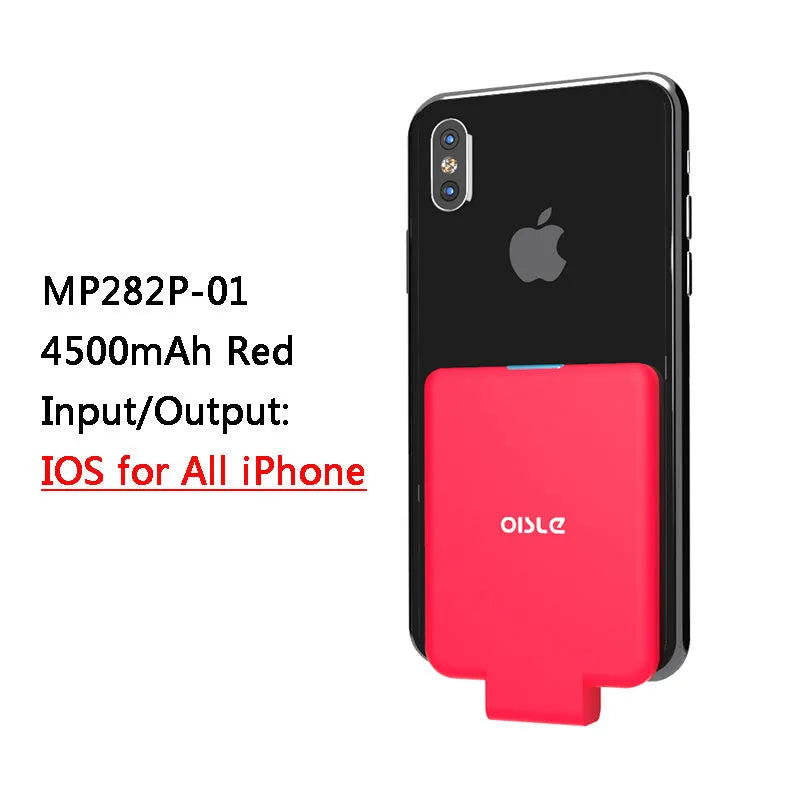 MP282P back clip battery power bank in multiple colours next to a smartphone.