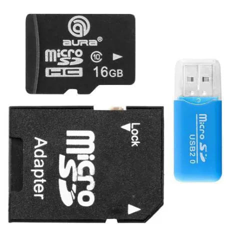 Mini USB TF and SD memory card reader adapter on a white background.