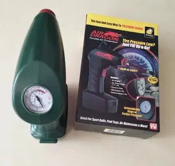 Portable electric car air pump with 12V cable and pressure gauge for tyre inflation