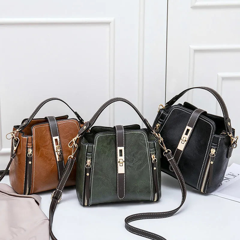 Faux leather women shoulder bag in black with detachable handle and adjustable strap