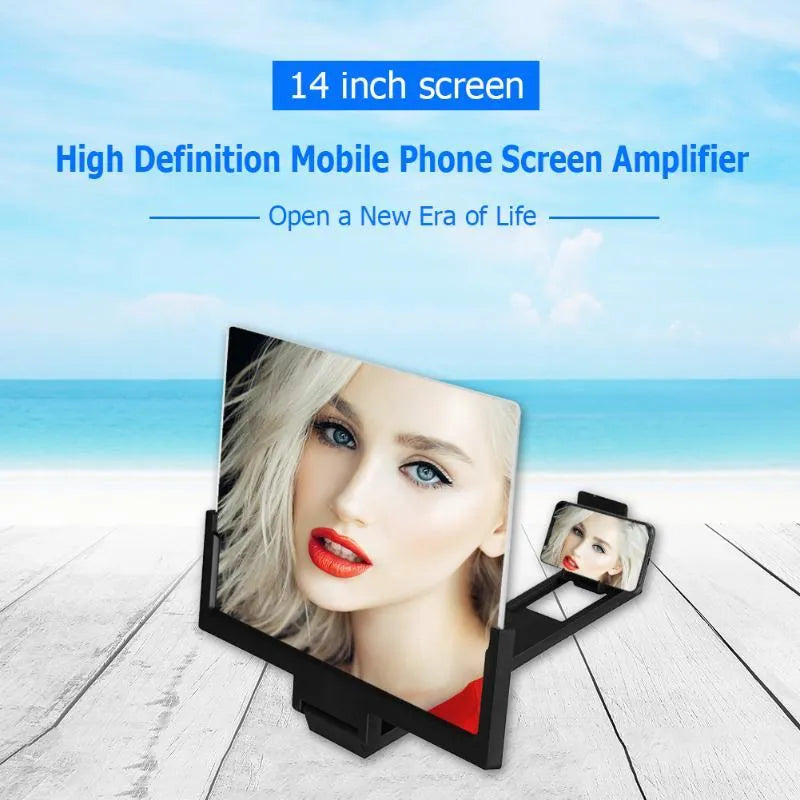 Adjustable foldable mobile phone stand in black on white background