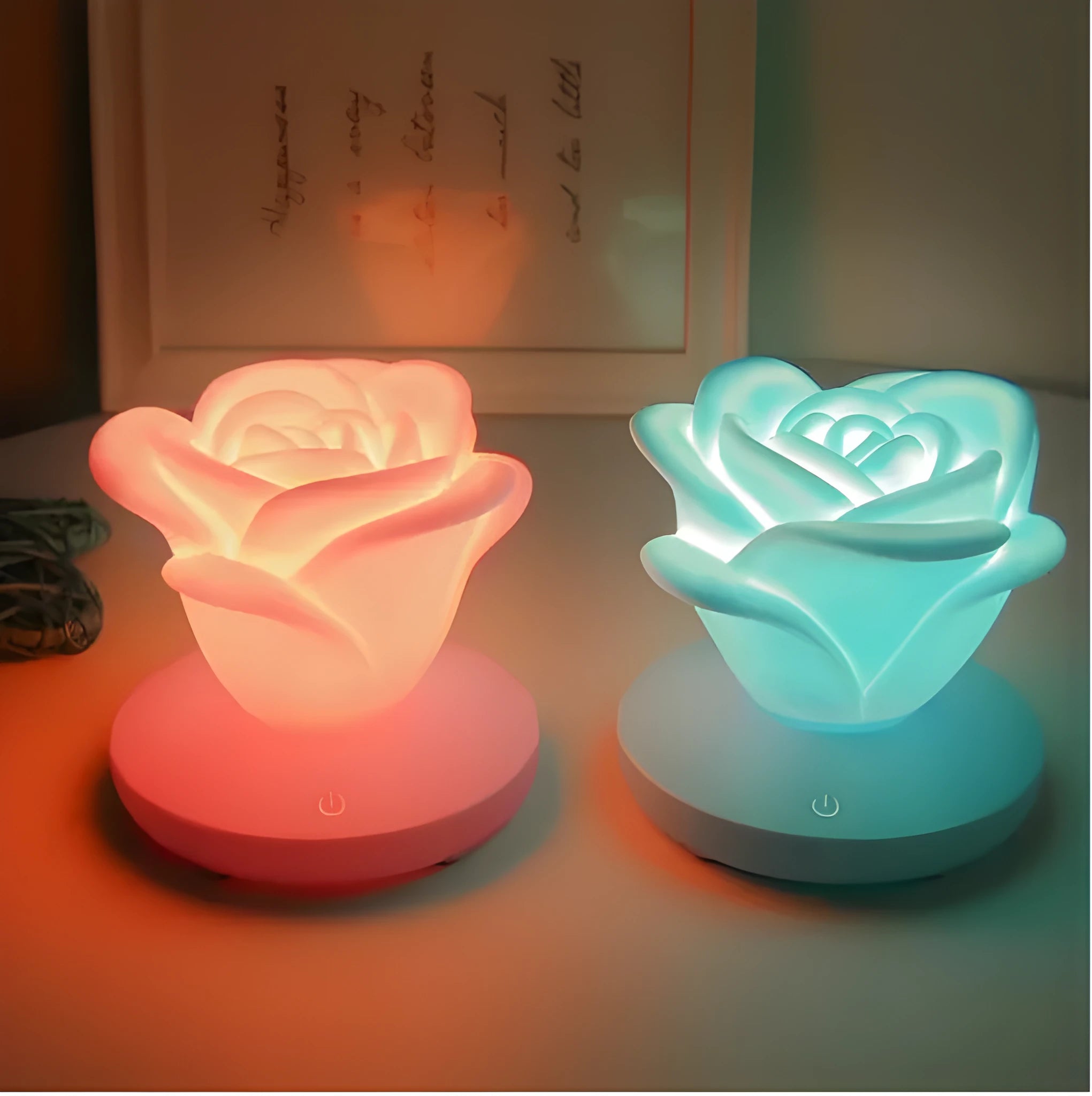 Mini rose night light with touch dimming and USB rechargeable battery, available in pink