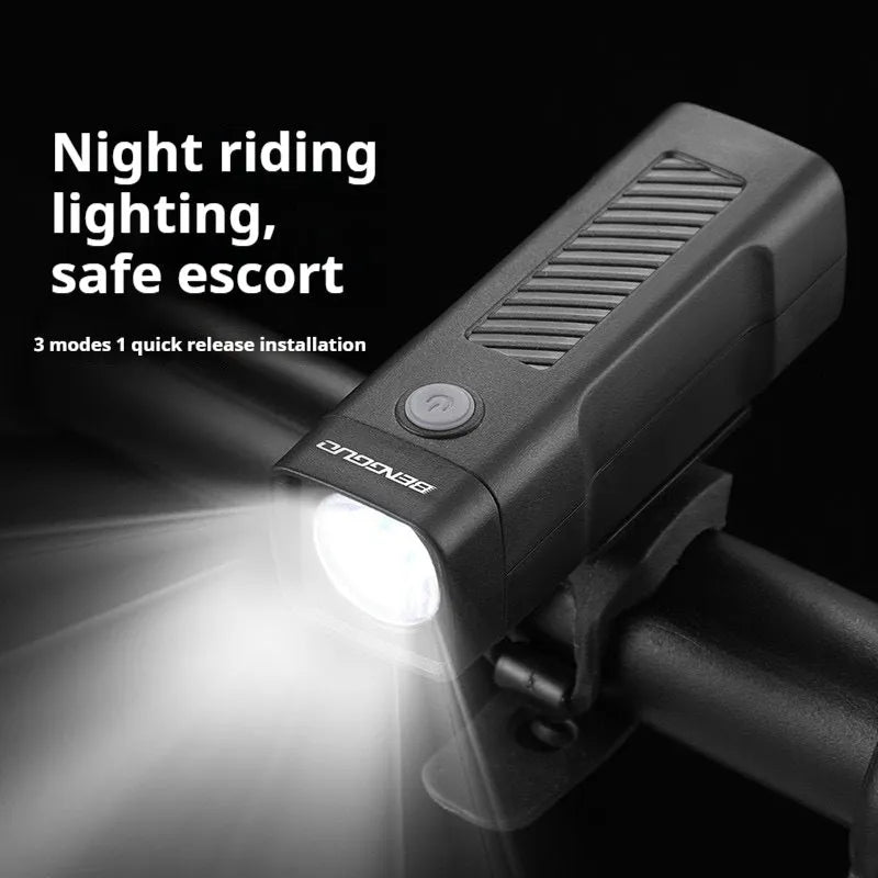 USB rechargeable bicycle headlight with 100 lumen LED and quick-release bracket