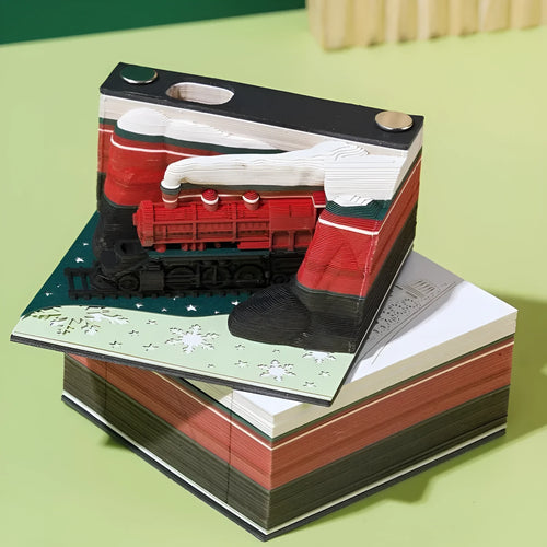 3D carved sticky notes depicting Qingshui Temple architecture in Christmas Train colour design