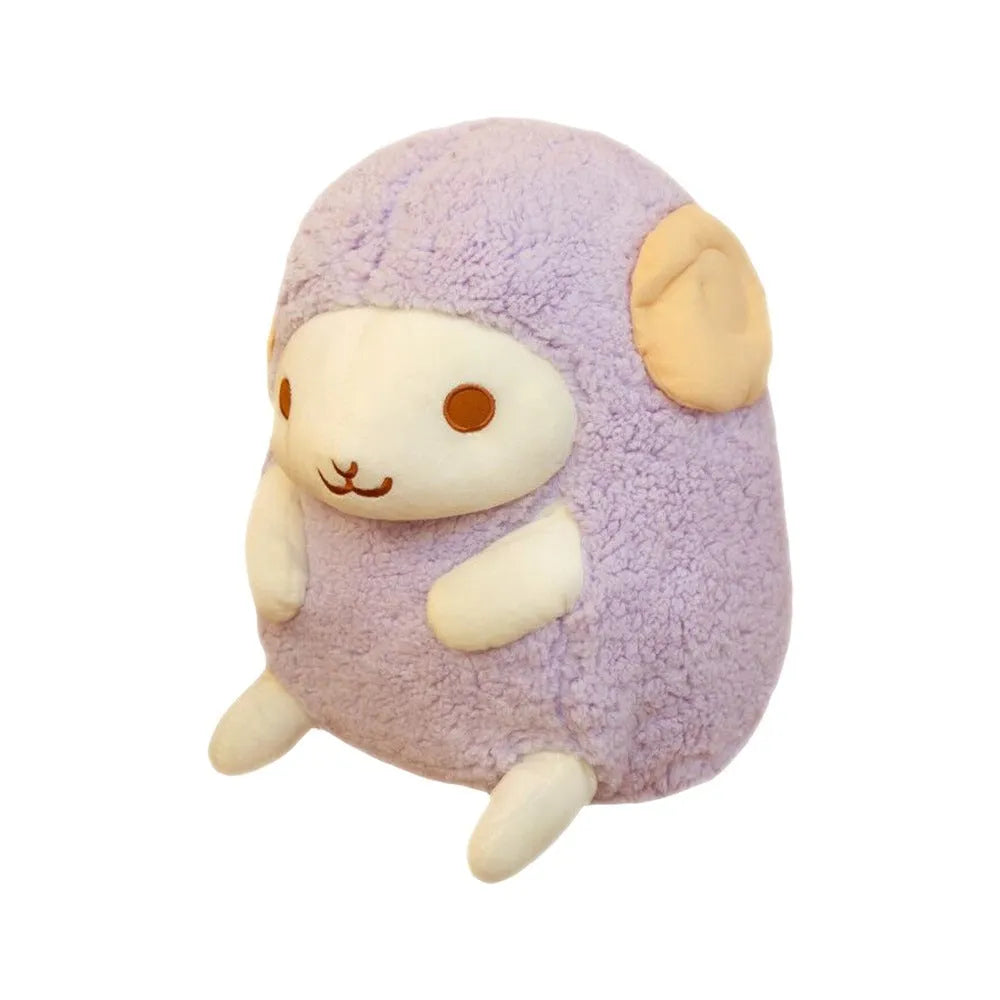 Cute sitting little sheep doll plush toy in pink colour with super soft short plush fabric