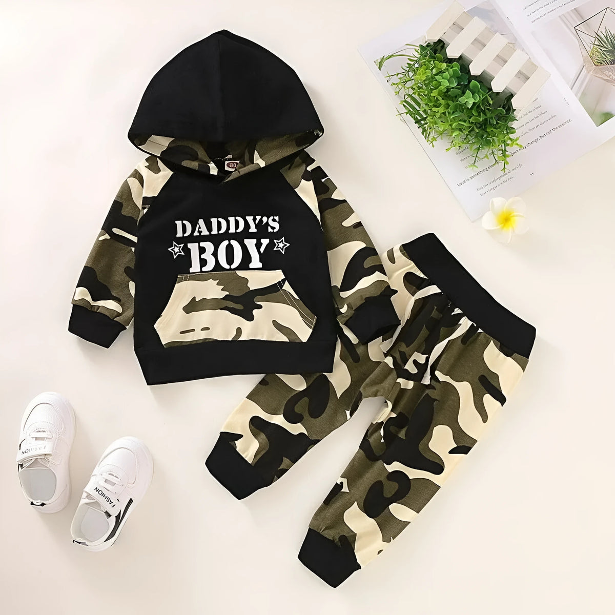 Boys cotton clothing set in green for children aged 1 to 3 years sizes 70-110cm
