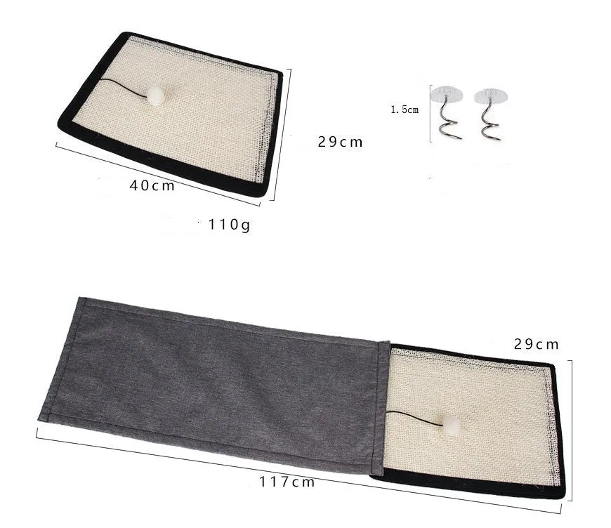 Beige sisal and cotton linen cat scratch board mat for sofa protection, 40 x 29 cm