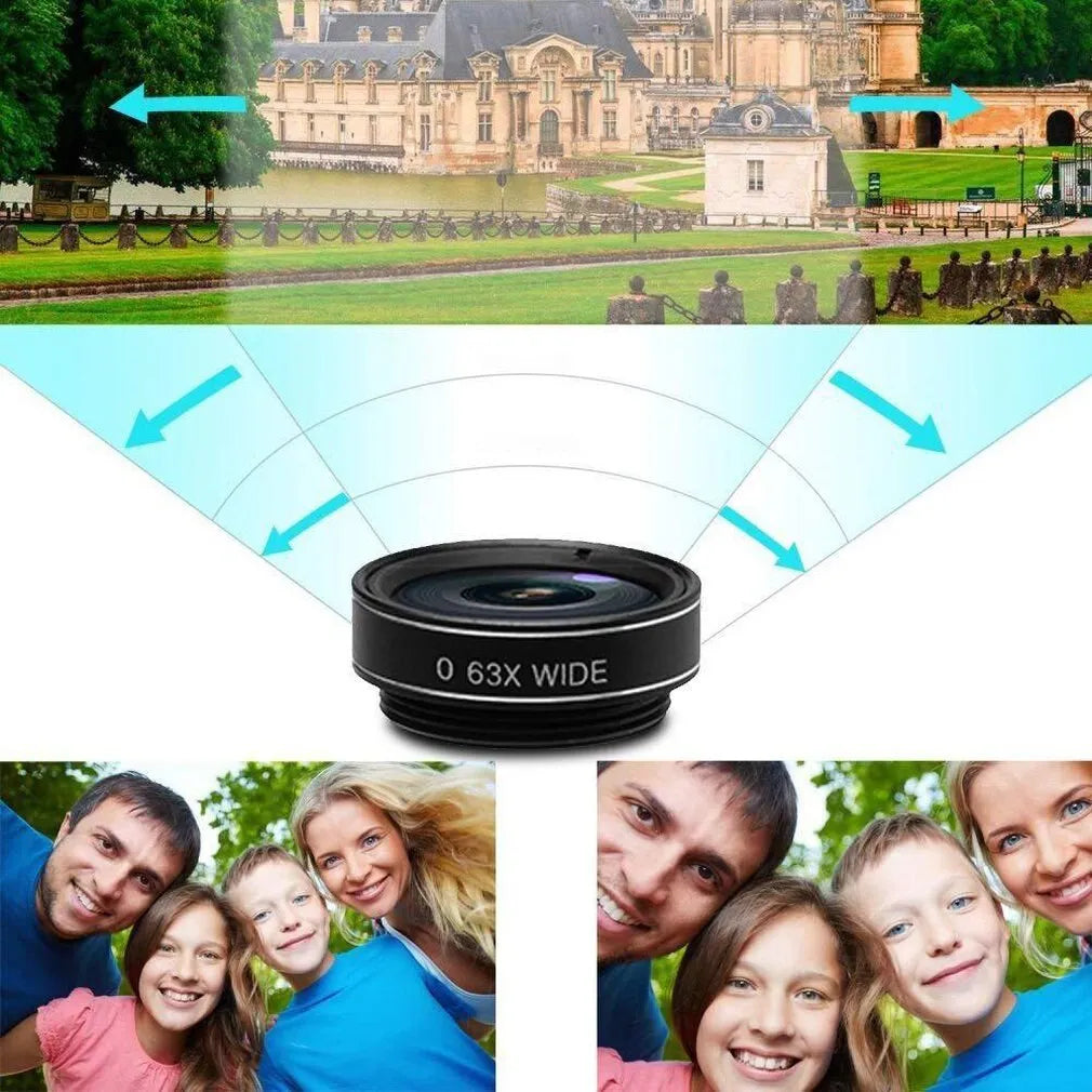 Black 10-in-1 mobile phone camera lens kit with fisheye and external attachments in aluminium-magnesium alloy