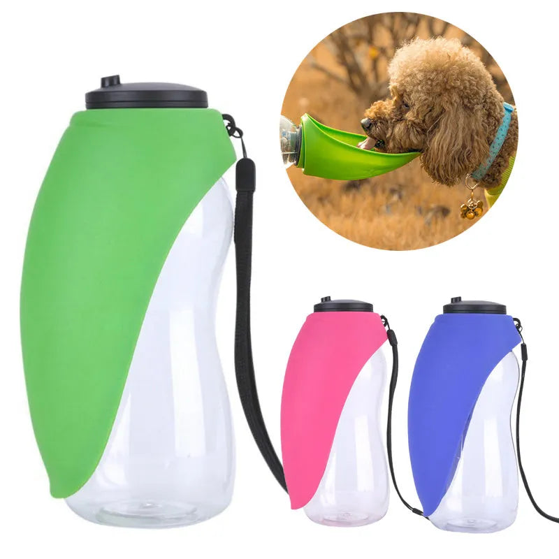 Portable dog water bottle with fold-out drinking bowl in multiple colour options