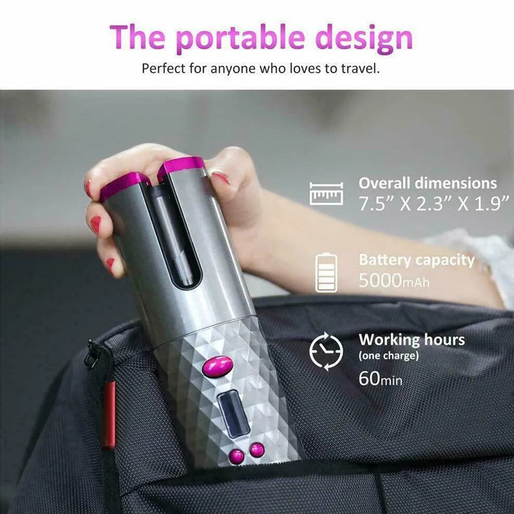 Automatic wireless curling iron with rechargeable battery in black colour