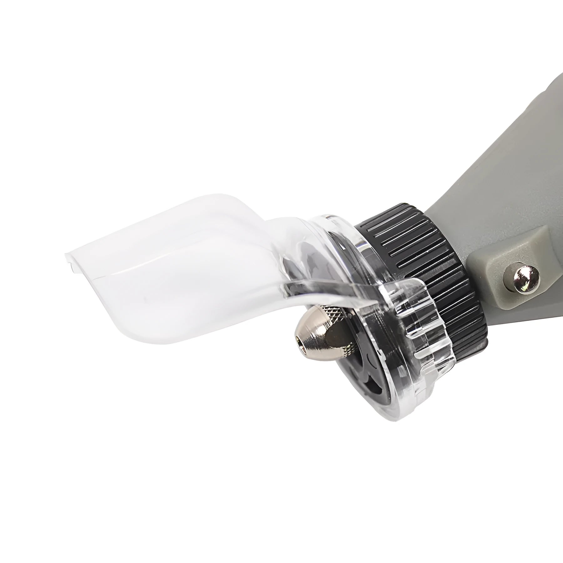 Transparent plastic Delta grinder horn cover with 17.5-19mm thread port for safety.