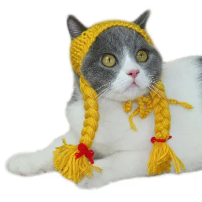 Cat scorpion pullover cap in black rabbit hair crepe weave side view