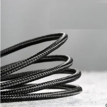 Grey black woven braided Android Micro USB charging and data cable shown at different lengths.