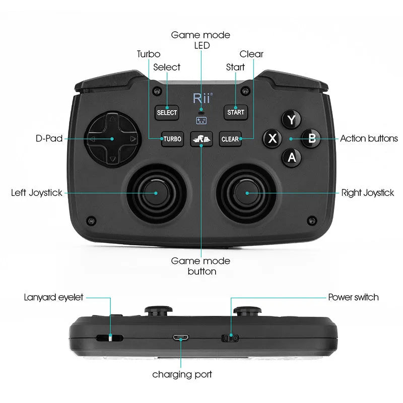 Wireless mini keyboard in black with compact layout and ergonomic design