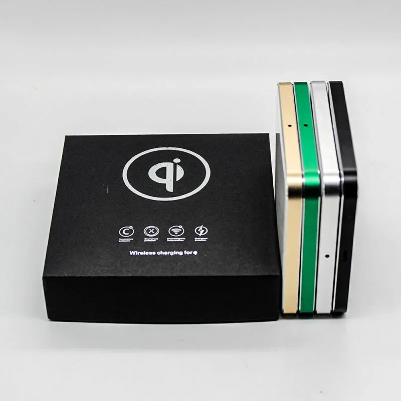 Real marble wireless charger with aluminium alloy base on desk showing indicator light