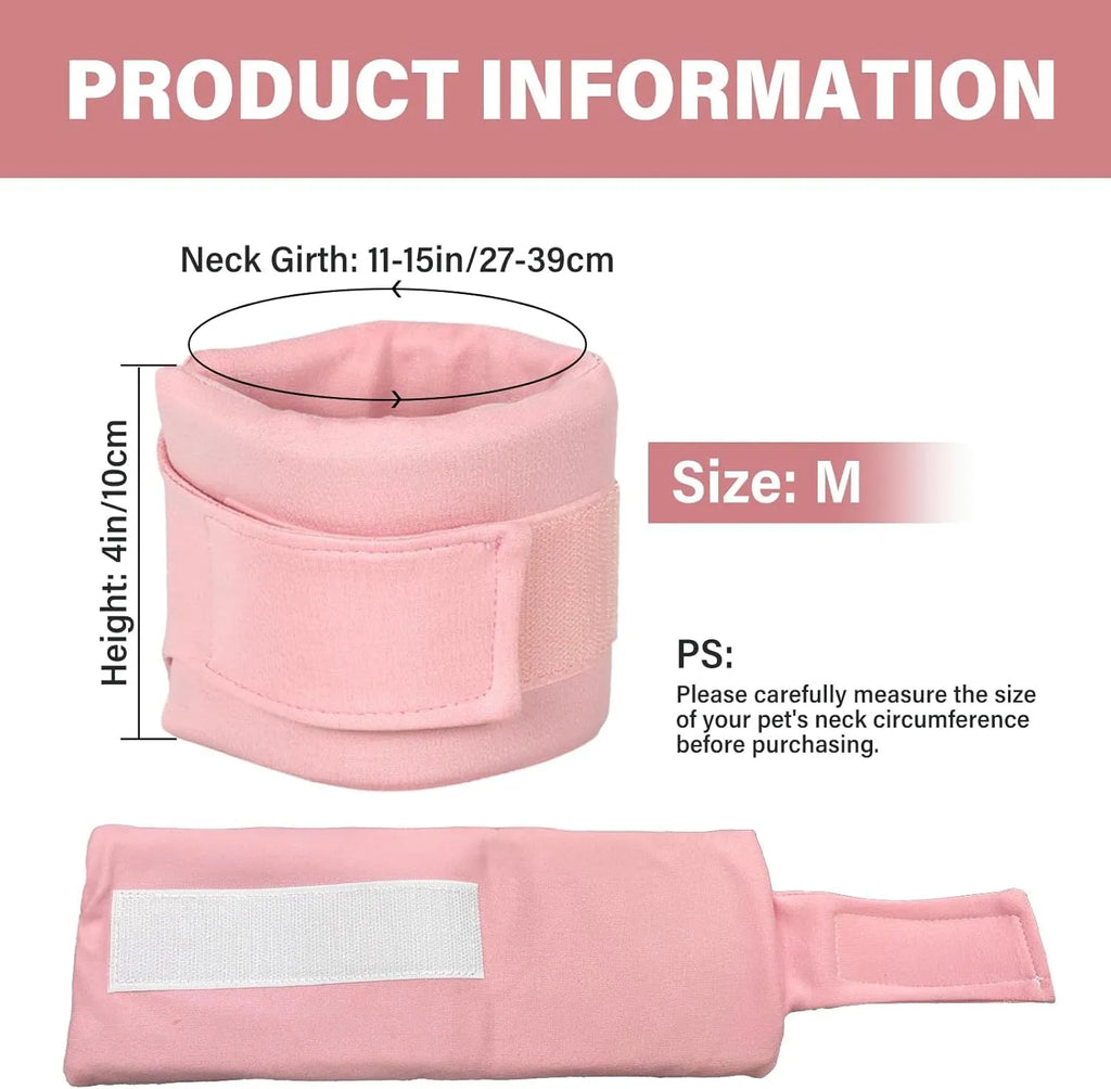 Soft grey recovery cone collar for cats and dogs with size measurement chart