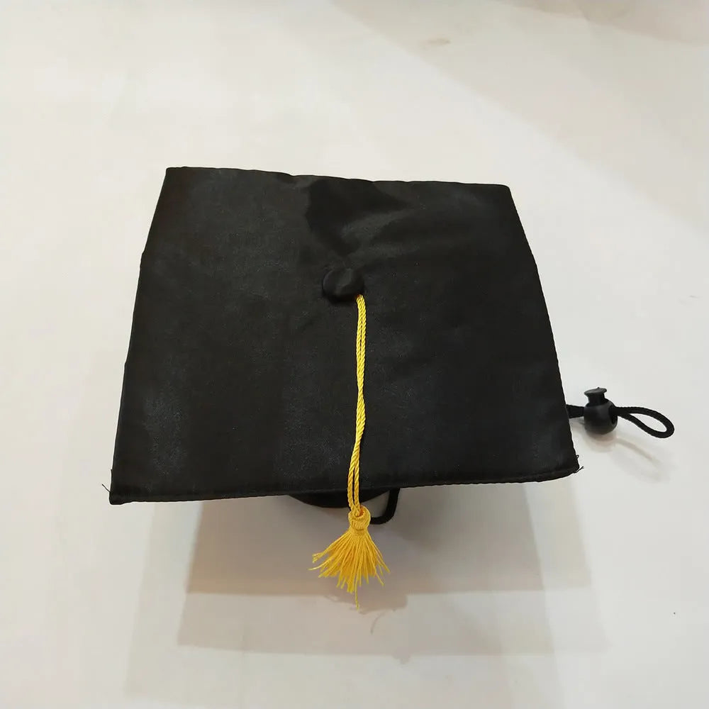 Black fabric pet graduation cap with yellow tassel for dogs