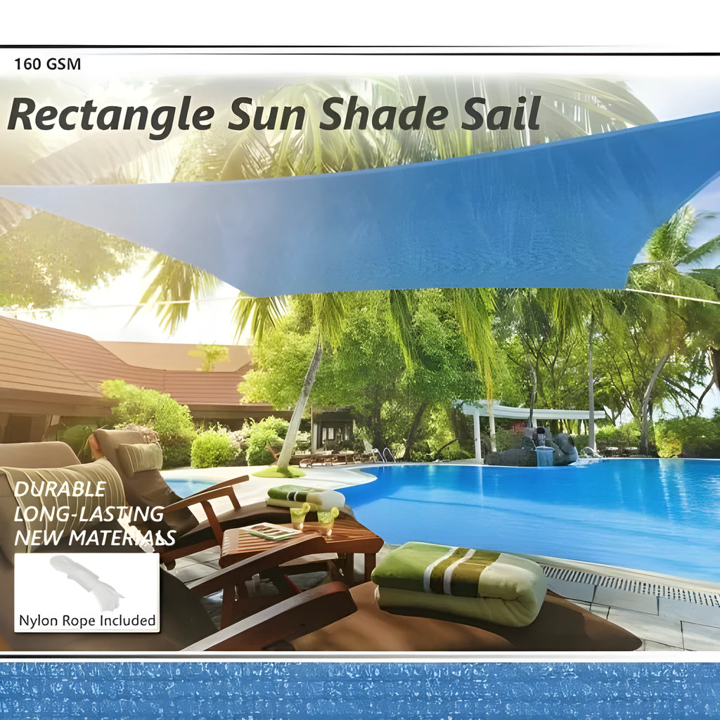 Blue 3x4 metre curved square polyester shade sail providing outdoor UV protection