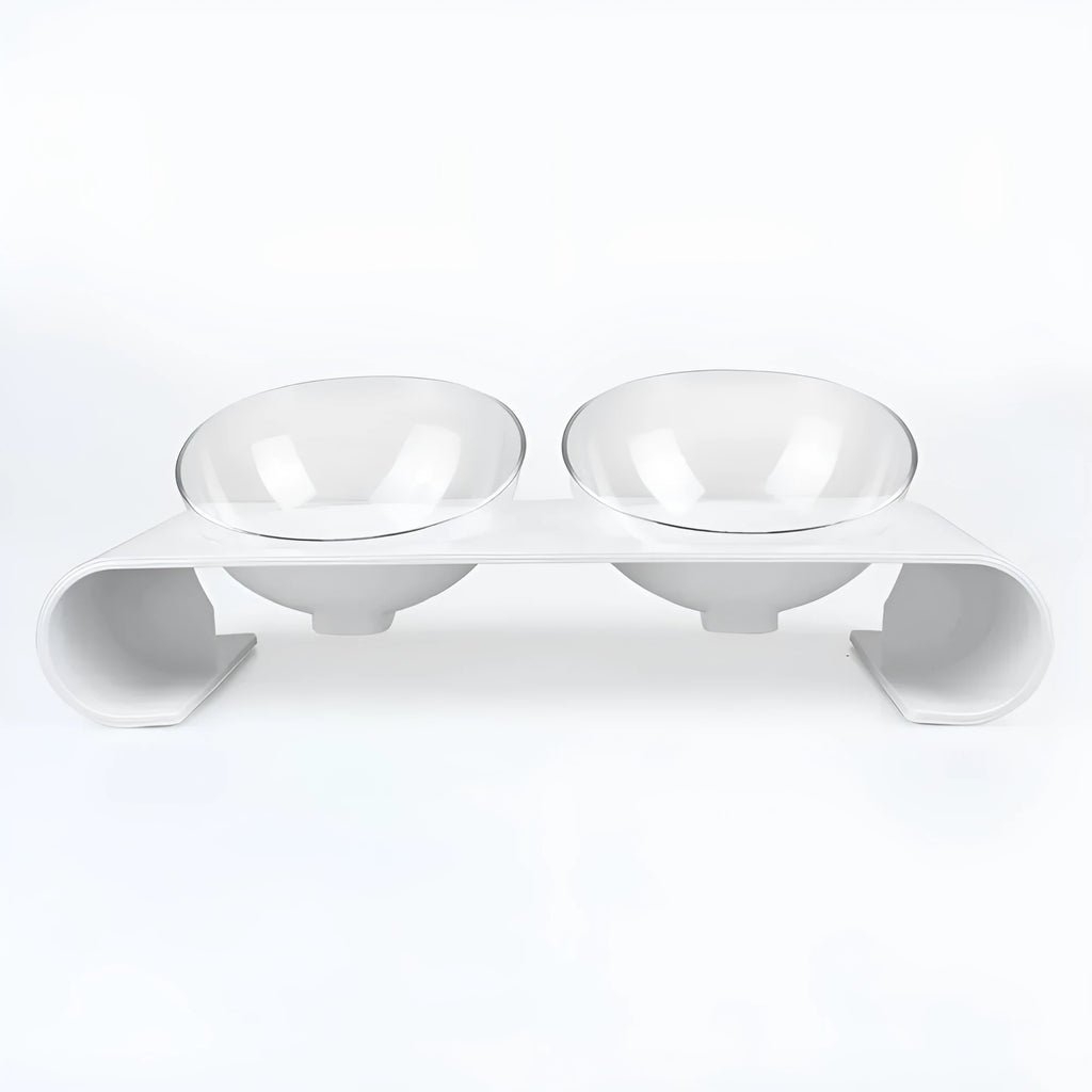 White plastic double bowl pet bowl for dogs and cats, model M760