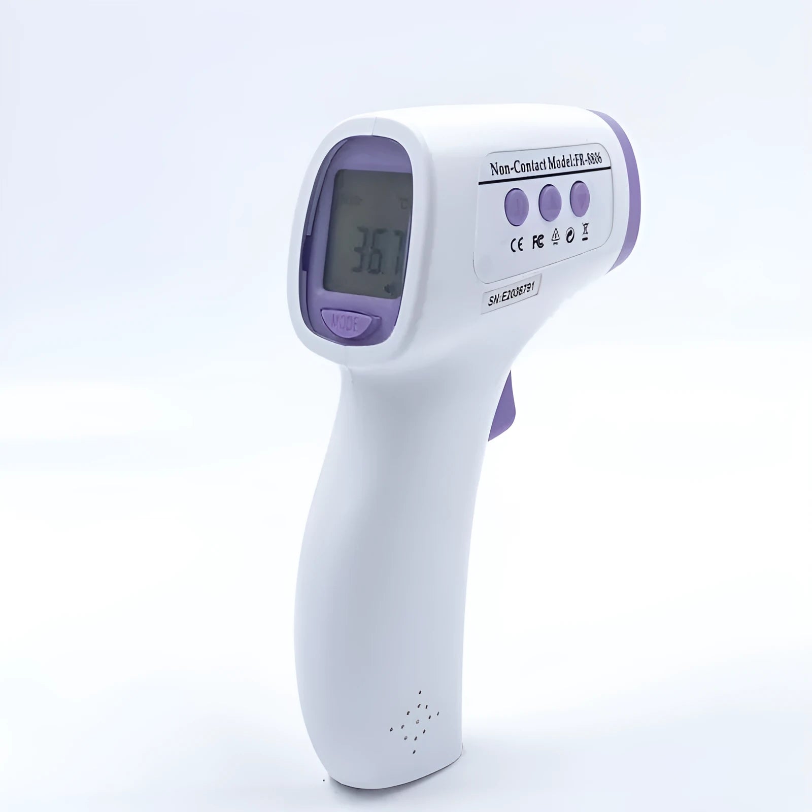 White digital infrared thermometer for non-contact forehead temperature measurement with backlit LCD display
