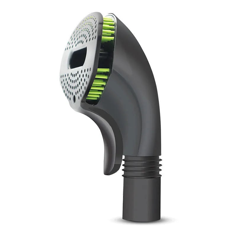 Black and green pet grooming brush with TPE head for removing loose hair from dogs