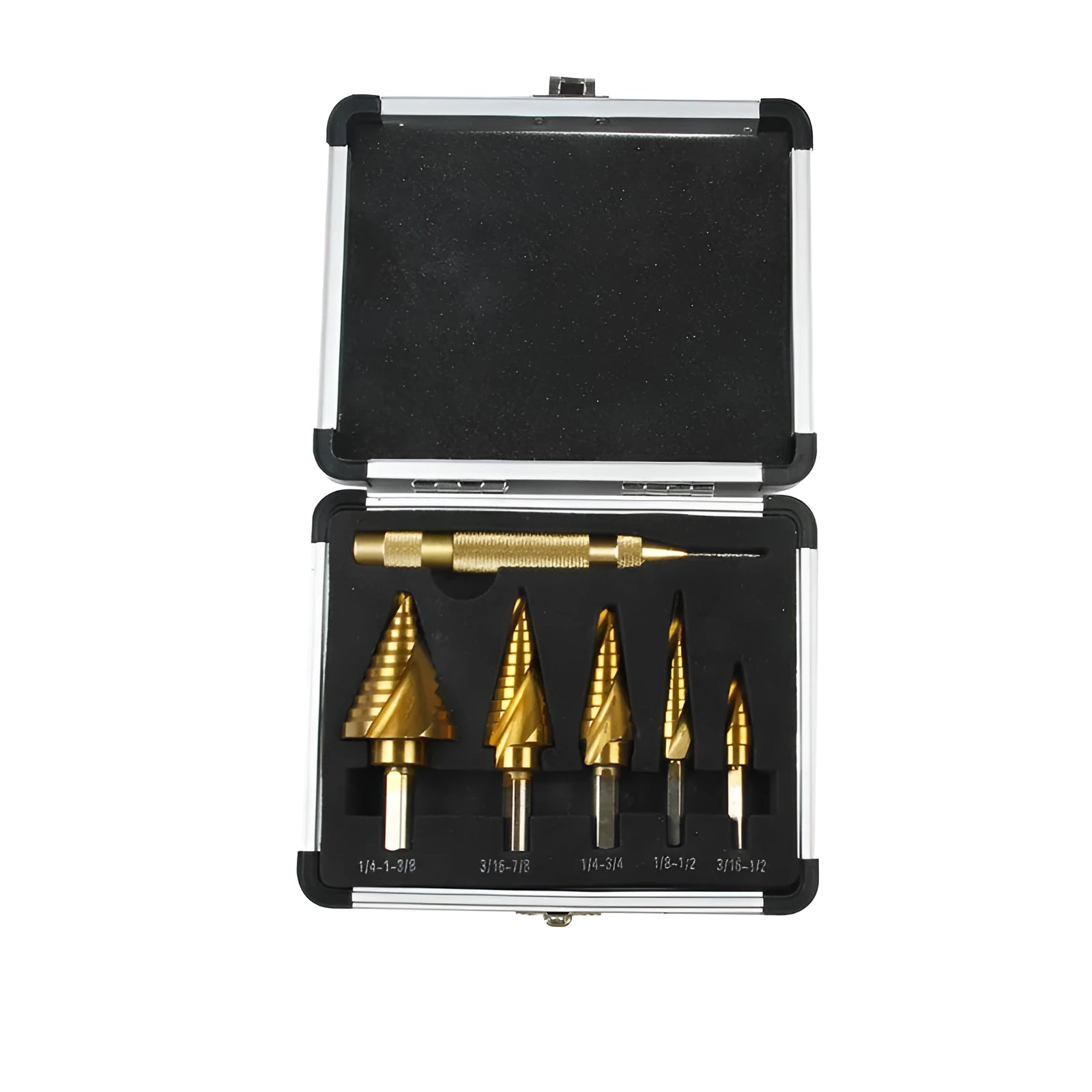 Gold coloured aluminium box with a visible steel opening plate, shown with a ruler indicating its 58-80mm length.
