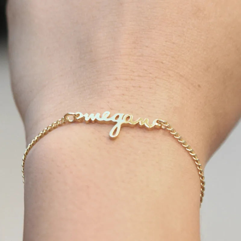 Custom name bracelet in gold finish with the name Sarah in Edward font style